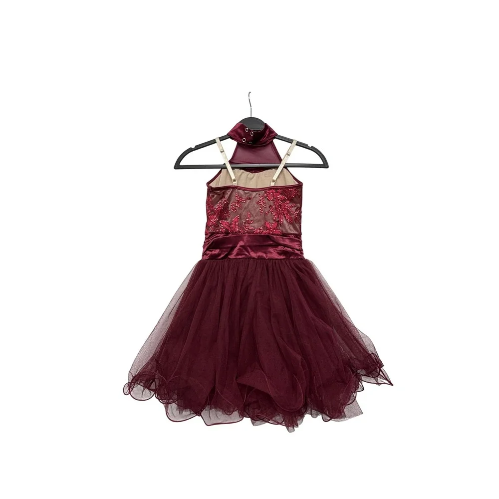 Weissman Kids Maroon Sequin Tulle Dance Costume Tutu Dress Size M